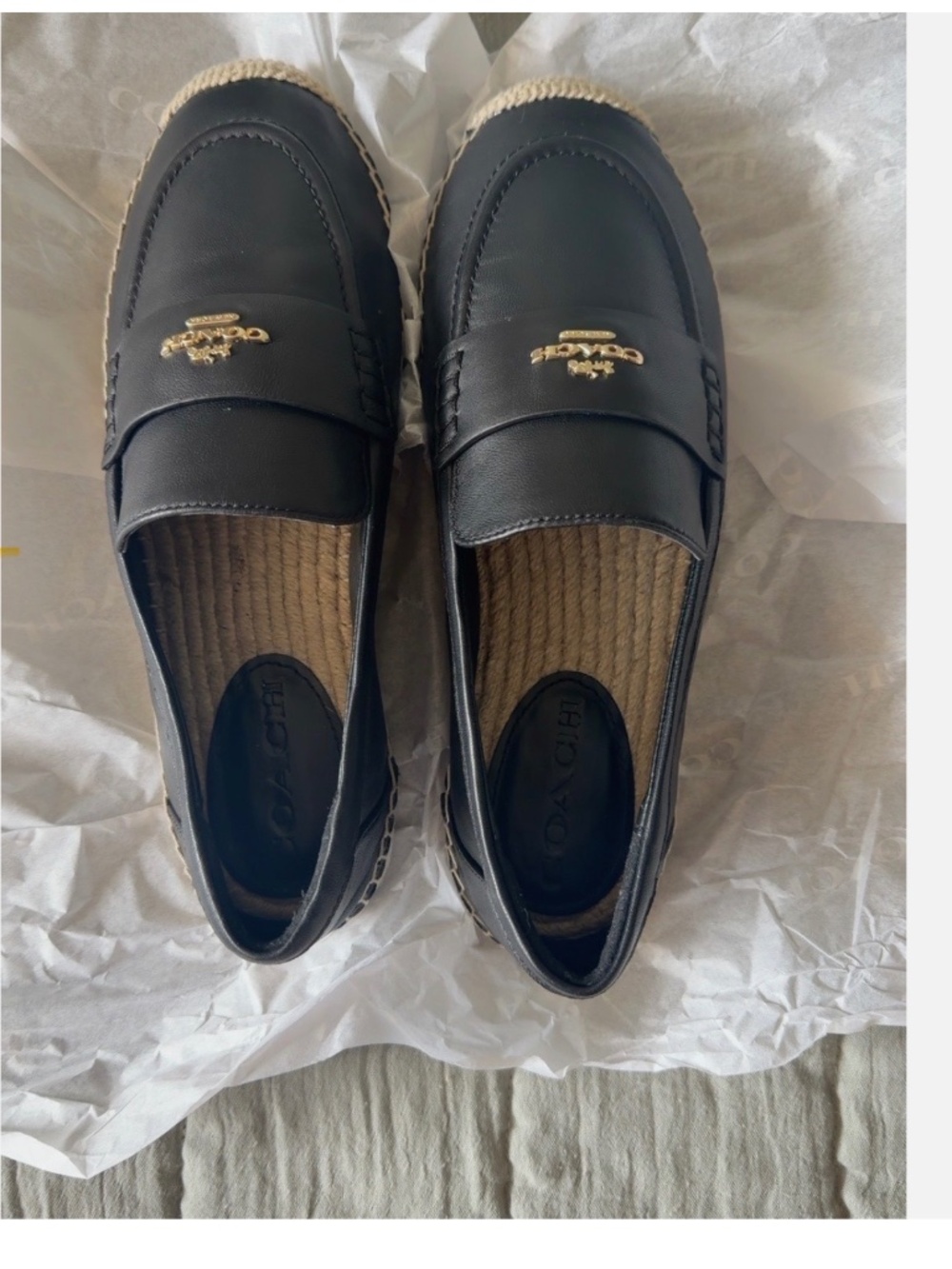 Coach CAP49 Lockup Loafer Espadrille Black Leather Shoes 7.5B Box